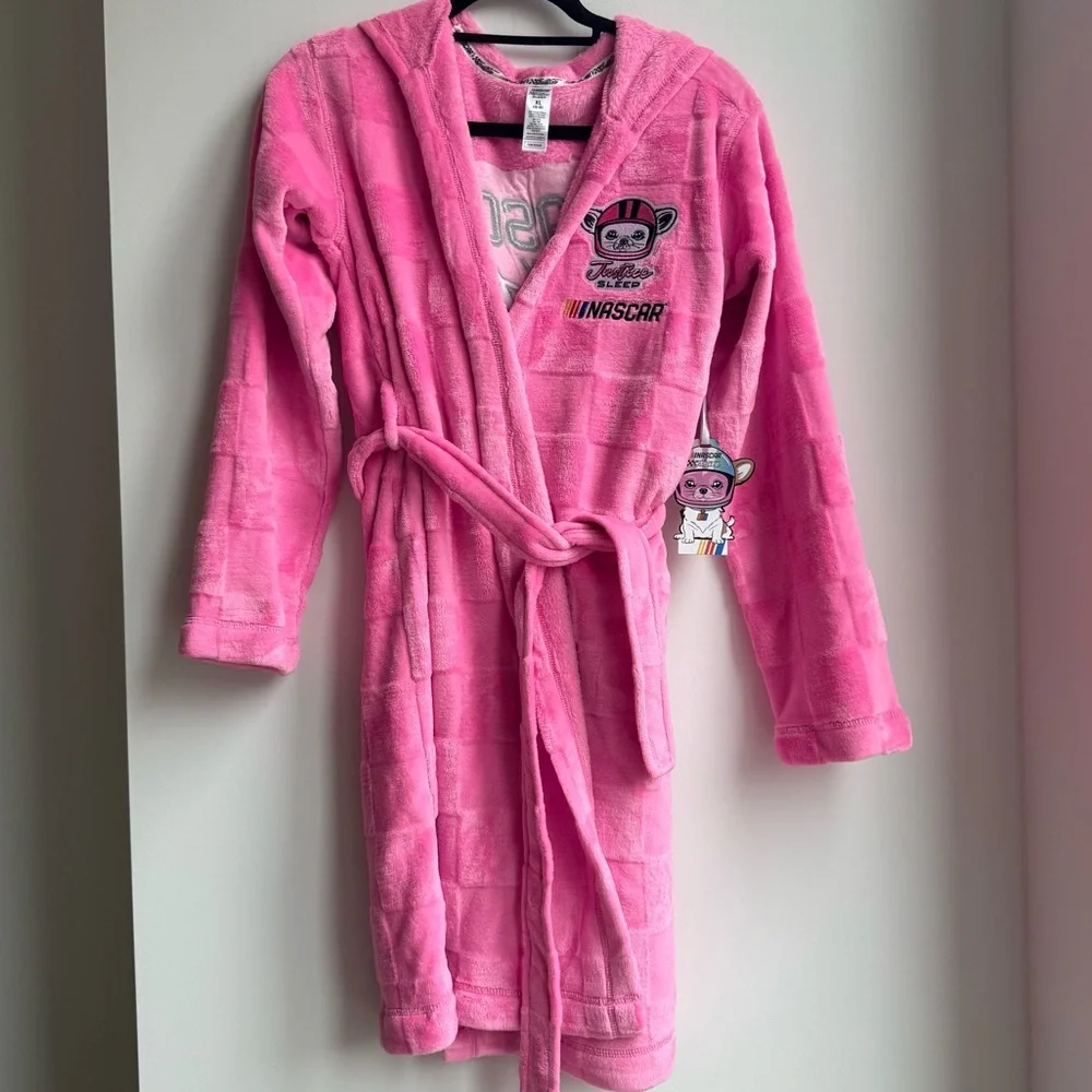 Nascar x Justice Pink Kids Robe with Embroidered Logo